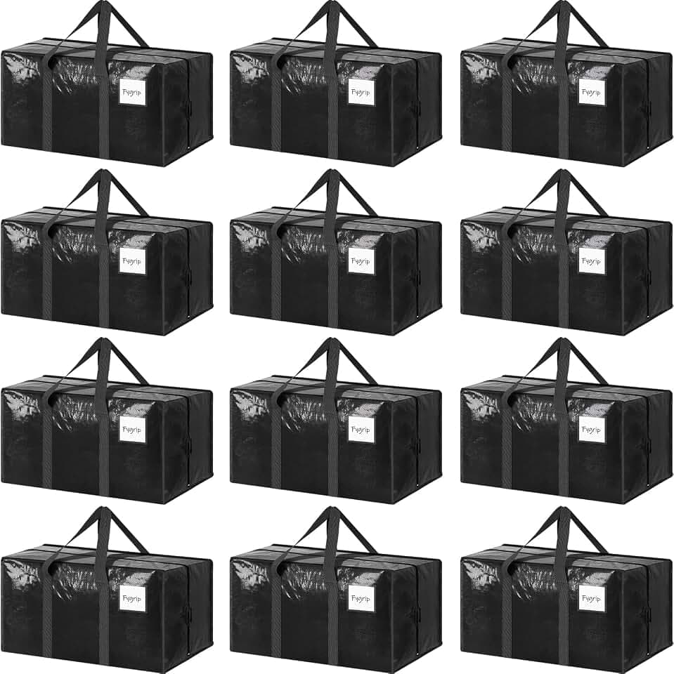 12 Pack Extra Heavy Duty Large Moving Bags with Strong Zipper, Black