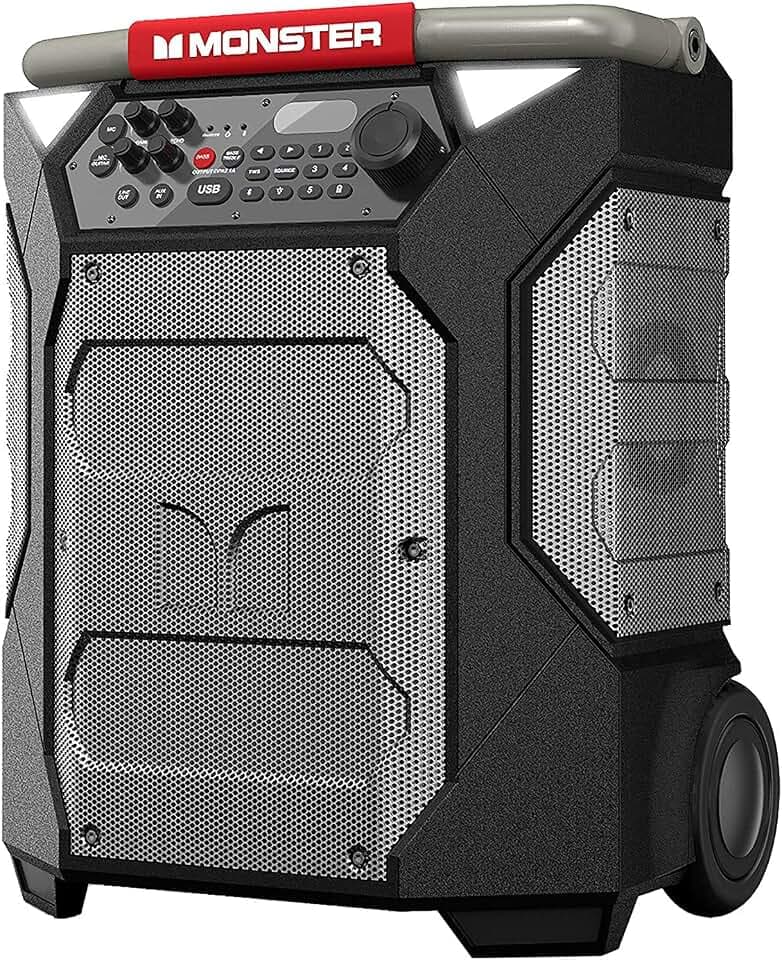 Monster Rockin' Roller 270 Portable Indoor/Outdoor Wireless Speaker, 200 Watts, Up to 100 Hours Playtime, IPX4 Water Resistant, Qi Charger, Connect to Another TWS Speaker (Slate)