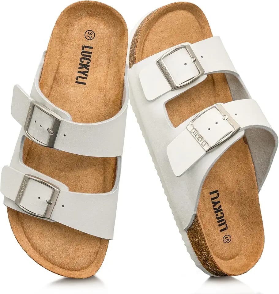 LUCKYLI Kids Sandals for Boys Girls Cork Footbed Slide Sandals with Adjustable Straps Non-slip Summer Slippers for Indoor Outdoor (Little/Big Kids)