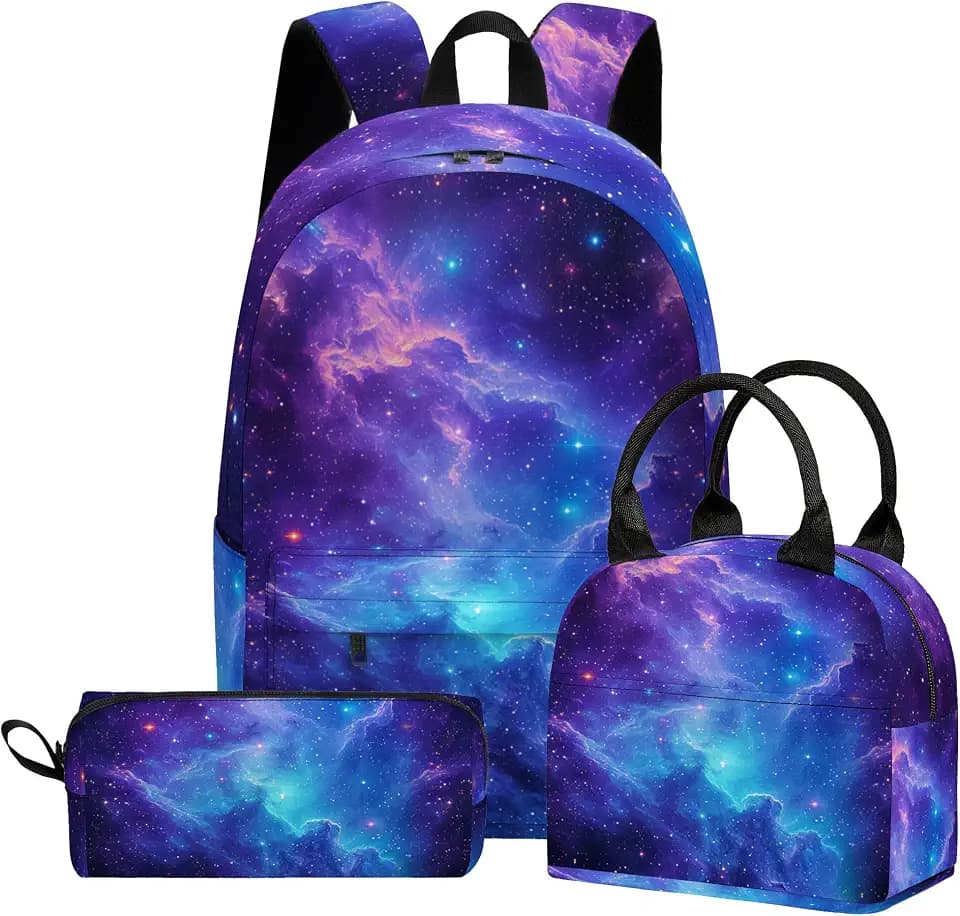 Galaxy 3PCS Backpack for Boys Girls, Kids Back to School Backpack Set with Lunch Box Pencil Case, 17 Inch Lightweight Bookpack 3 in 1 Set for Teens Elementary Middle High School Students