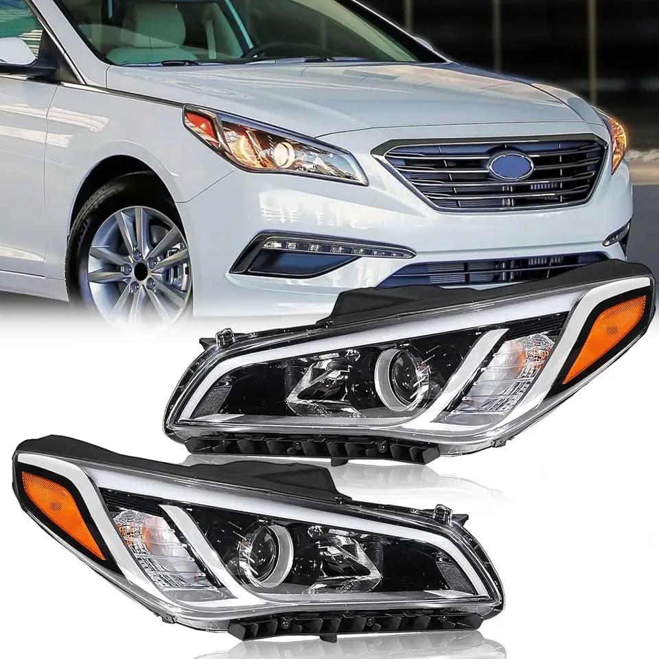 TODO Headlight Assembly Compatible with 2015-2017 Hyundai Sonata SE/Sport/Limited/ECO, Head Lamp Replacement with Bulbs & Parking Lamp 92101-C2050 92102-C2050, Driver & Passenger Side