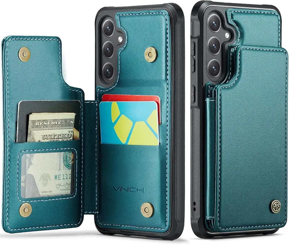 Vinich for Samsung Galaxy S26 Wallet Case with Card Holder, Bluegreen