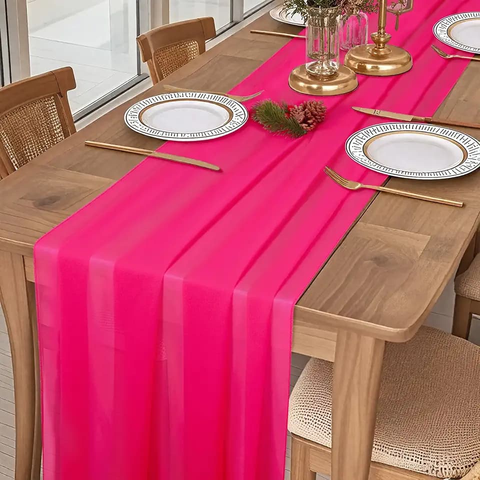 DUOBAO Hot Pink Table Runner 10ft Chiffon Table Runner 29''x120'' Sheer Fabric for Wedding, Party, and Bridal Shower Decor