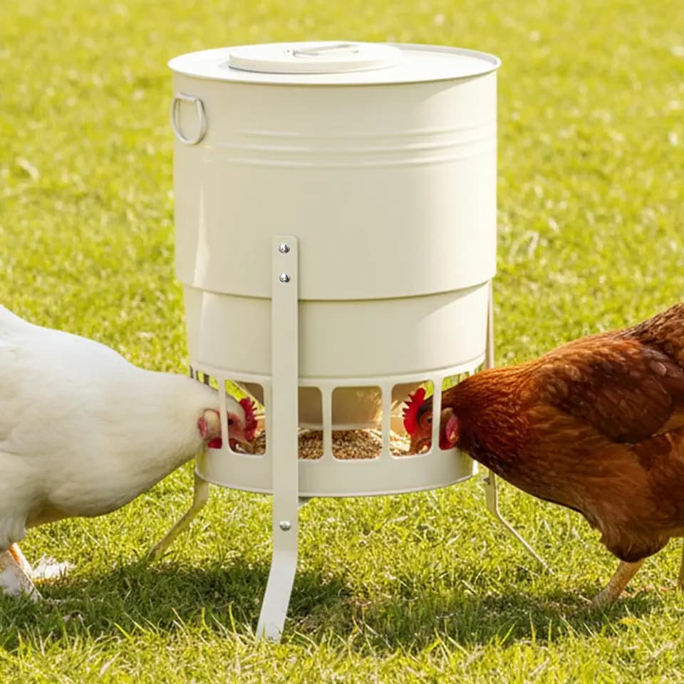 KOL Metal Chicken Feeder 50lbs Capacity with 16 Feeding Ports