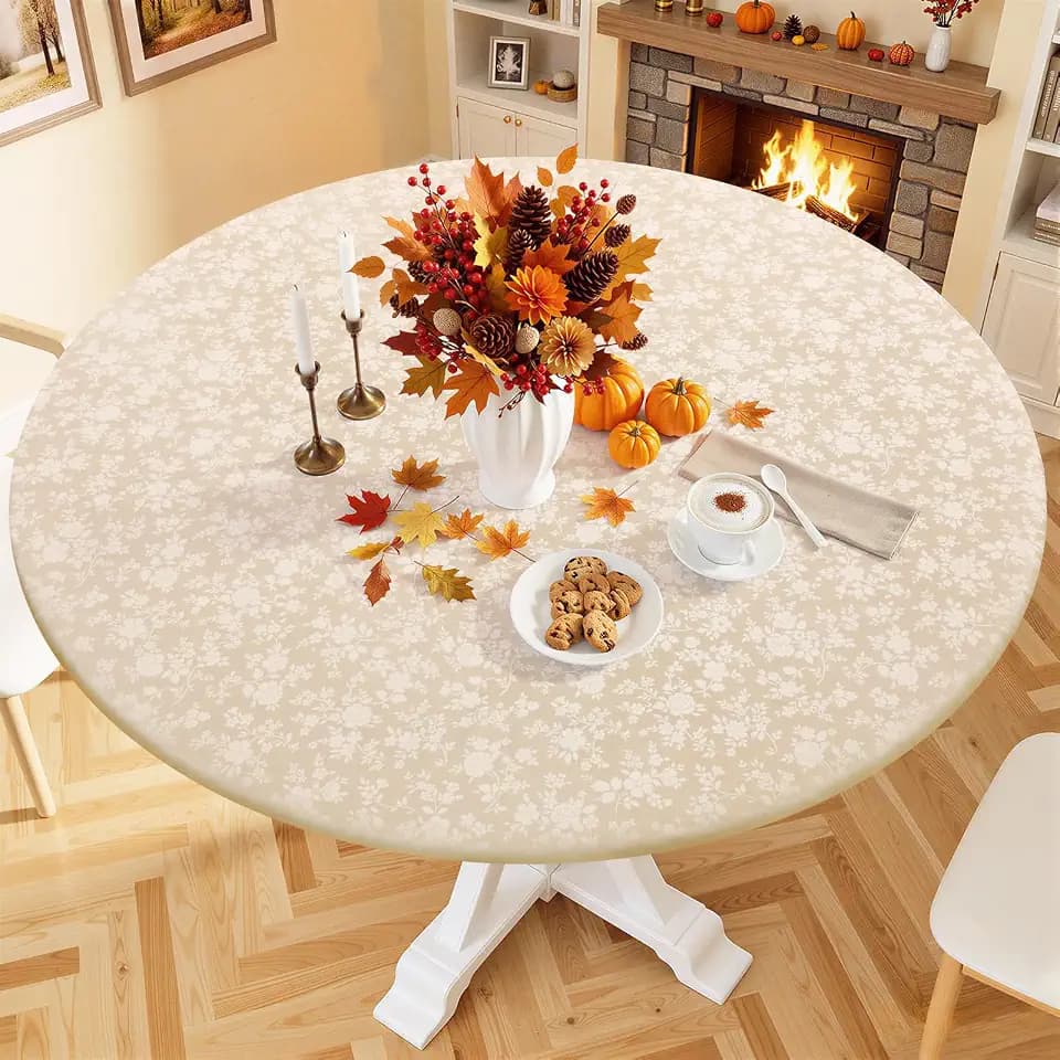 Smiry Waterproof Heavy Duty Vinyl Fitted Tablecloth for 57"-68" Round Table