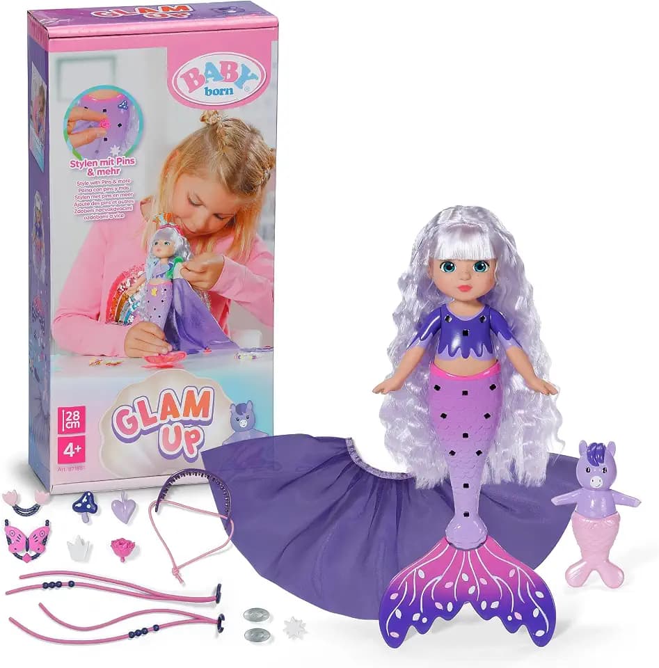 BABY Born Glam Up Aura Meerjungfrauenpuppe mit Styling-Zubehör