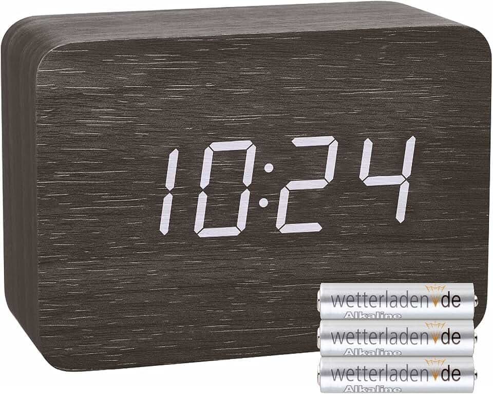TFA Dostmann Design Funk-Wecker in Holz-Optik Clocco, 60.2549, Kunststoff, L 100 x B 41 x H 70mm (schwarz/weiß mit Batterien)