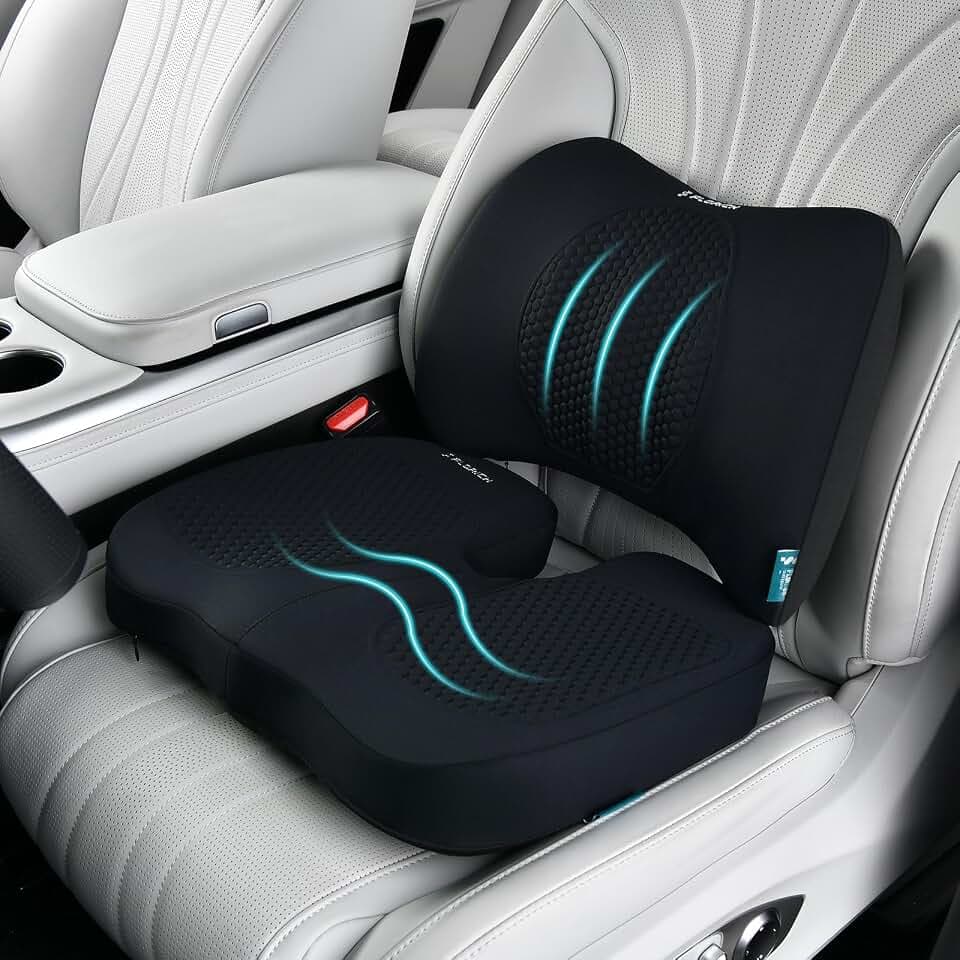 FLORICH Car Seat Cushion and Back Support for Office Chair Memory Foam Chair Cushions Pressure Relief Seat Pads with Gel Massage Point Lumbar Support (Black)
