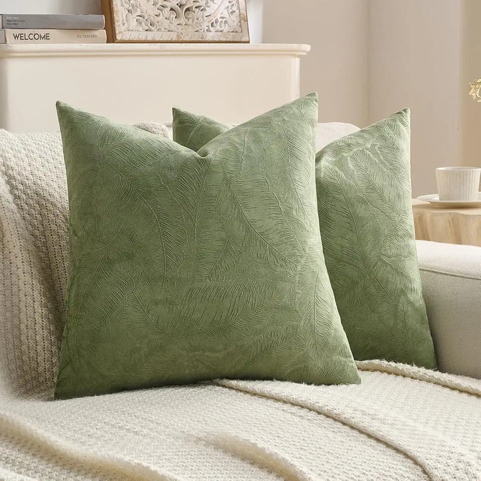 FUTEI Pack of 2 Velvet Throw Pillow Covers 22x22 Inch, Sage Green
