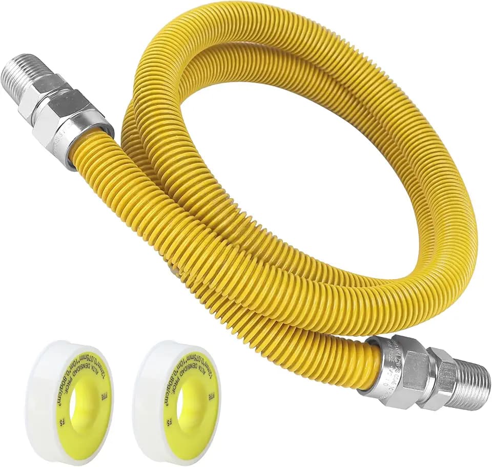 72" Flexible Gas Line Hose,Appliance Gas Line with Connector 1/2" MIP 1/2"FIP Fitting 1/2"OD(3/8"ID) Gas Range Connector Kit for Stove,Gas Stove,Dryer,Water Heater By MIFLUS