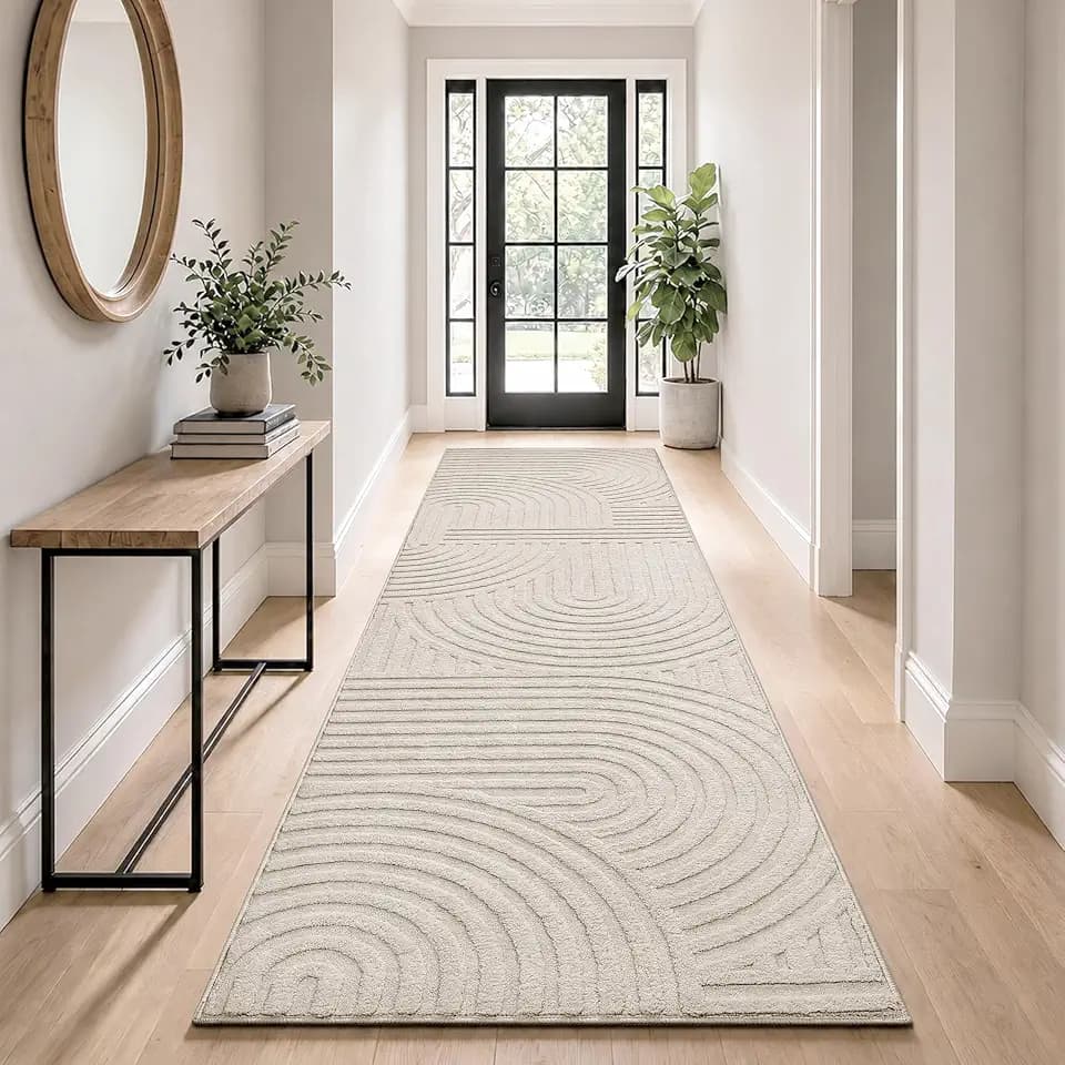 SHACOS Beige Läufer Flur Waschbar 80x400 cm, Teppich Läufer rutschfest