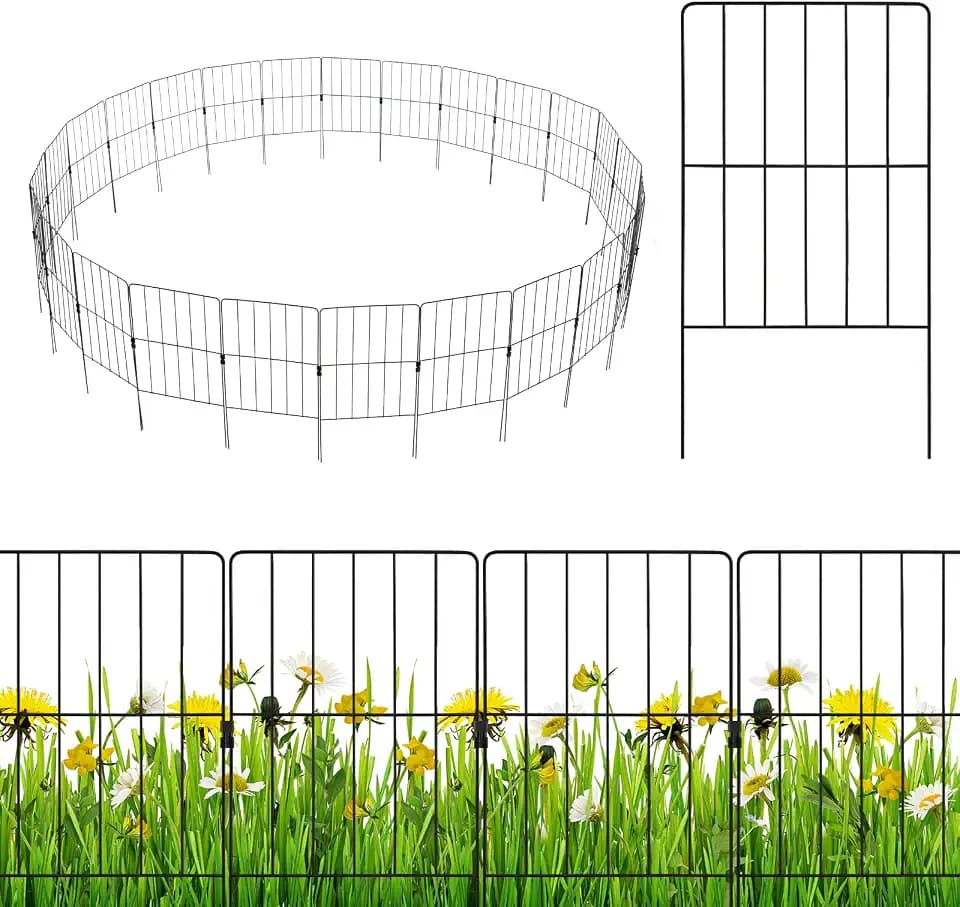 FANTASK 25 Stück Gartenzaun Metall, 60 cm hoch, dekorativer Zaun Garten, Garten Zaun Gartenbeet, Teichzaun Beetzaun (Schwarz)
