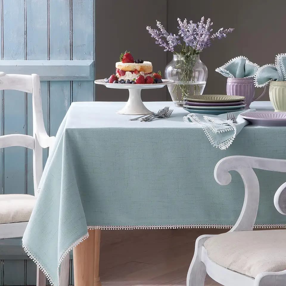 Lenox French Perle Solid Rectengle Tablecloth, Ice Blue - 60" W x 120" L