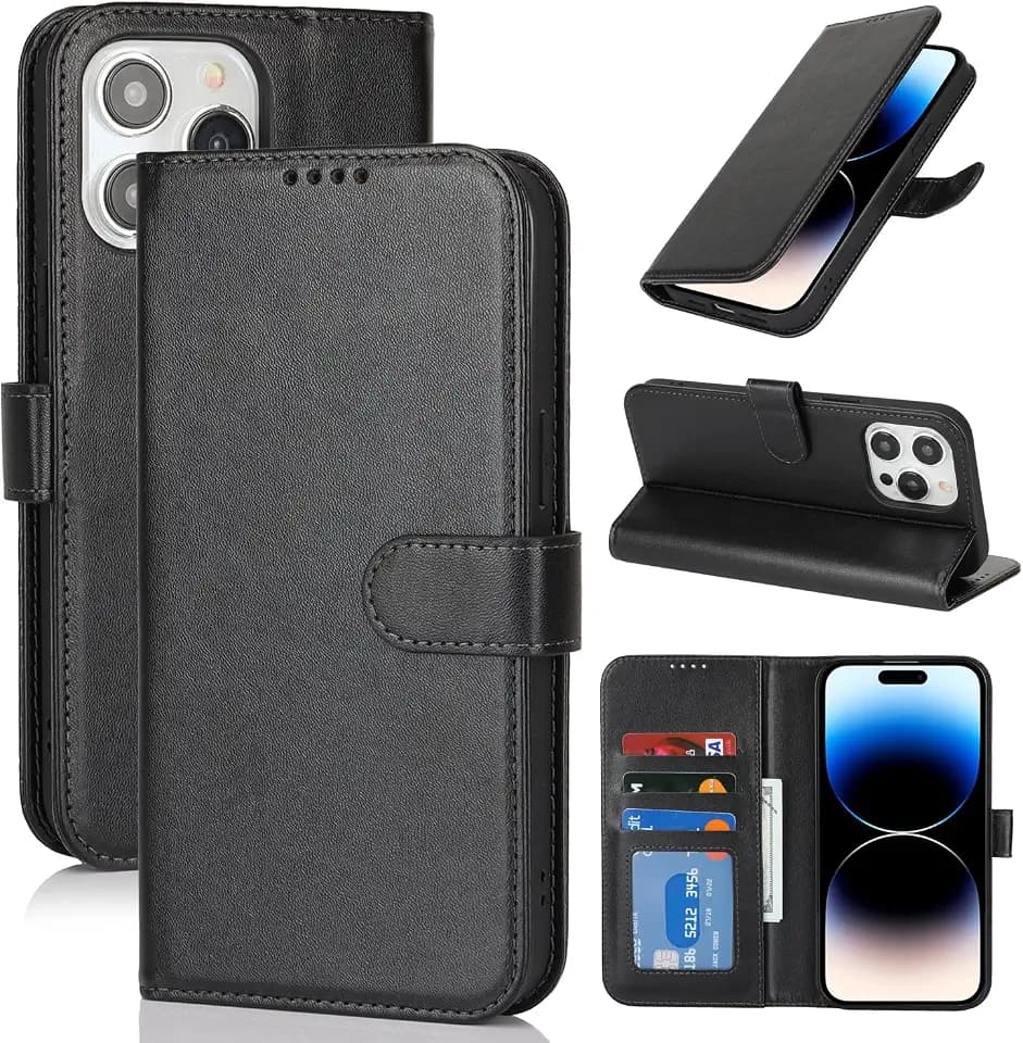 for iPhone 14 Pro Case Wallet with Card Holder,for iPhone 14 Pro Wallet Case for Women Men,PU Leather Shockproof Magnetic Buckle Stand Flip Phone Case-Black
