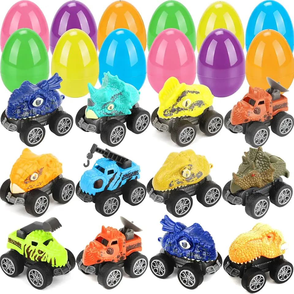 24PCS Easter Egg Fillers Dinosaur Pull Back Cars, Easter Basket Stuffers