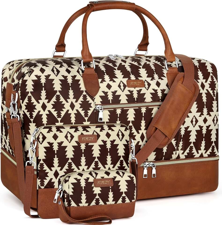 ITIEZY Weekender Bag for Women 21.5" Travel Duffel Large Carry On Bag 3PCS