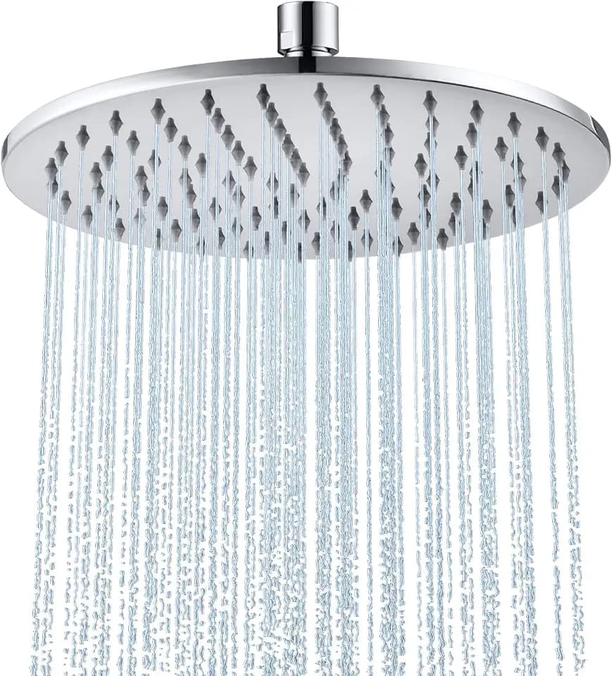 Edelstahl-Regendusche 25 × 25 cm | Gleichmäßiger Regenstrahl, Anti-Kalk-Silikondüsen, korrosionsbeständig, pflegeleicht und einfach zu montieren, Chrom