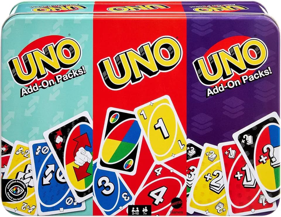 Mattel Games UNO Kartenspiel mit 2 Zusatzpacks und Aufbewahrungsdose