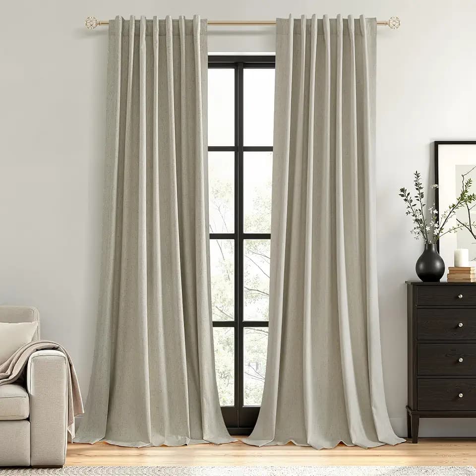 Guken Extra Long 100% Blackout Linen Curtains 108 Inches Grey Flax