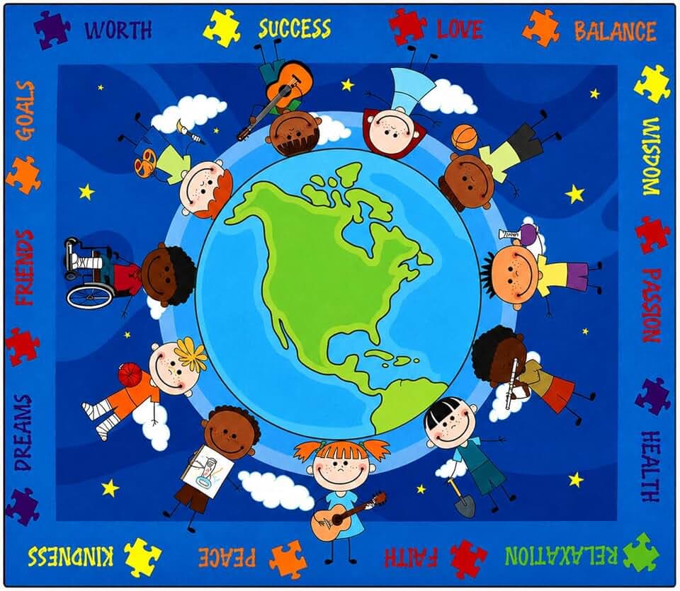 Circle Time Classroom Rug 8x10ft,Diversity Character Rug