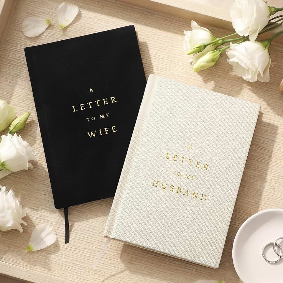 Set of 2 Wedding Vow Books His and Hers,Stylish, Black & White