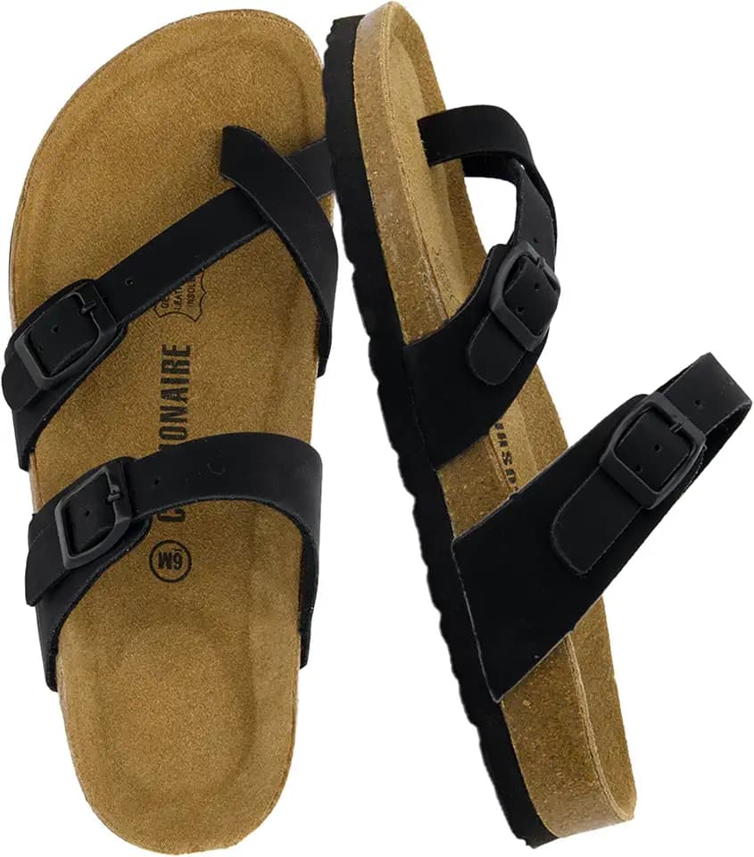 CUSHIONAIRE Luna Cork Footbed Sandals for Women with Crossover Straps