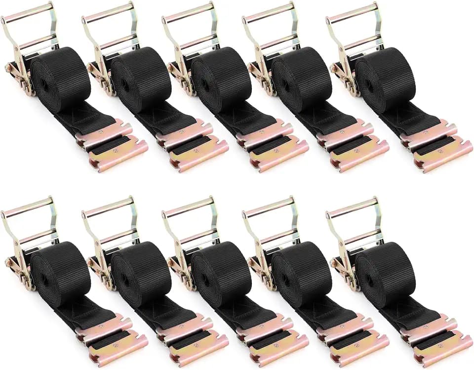 2" x 15 FT E-Track Ratchet Straps (10-Pack) - Heavy Duty Tie Down Straps with E-Track Fittings, 4500 lbs Break Strength for Cargo Securing in Enclosed Trailers, Cargo Vans & Trucks
