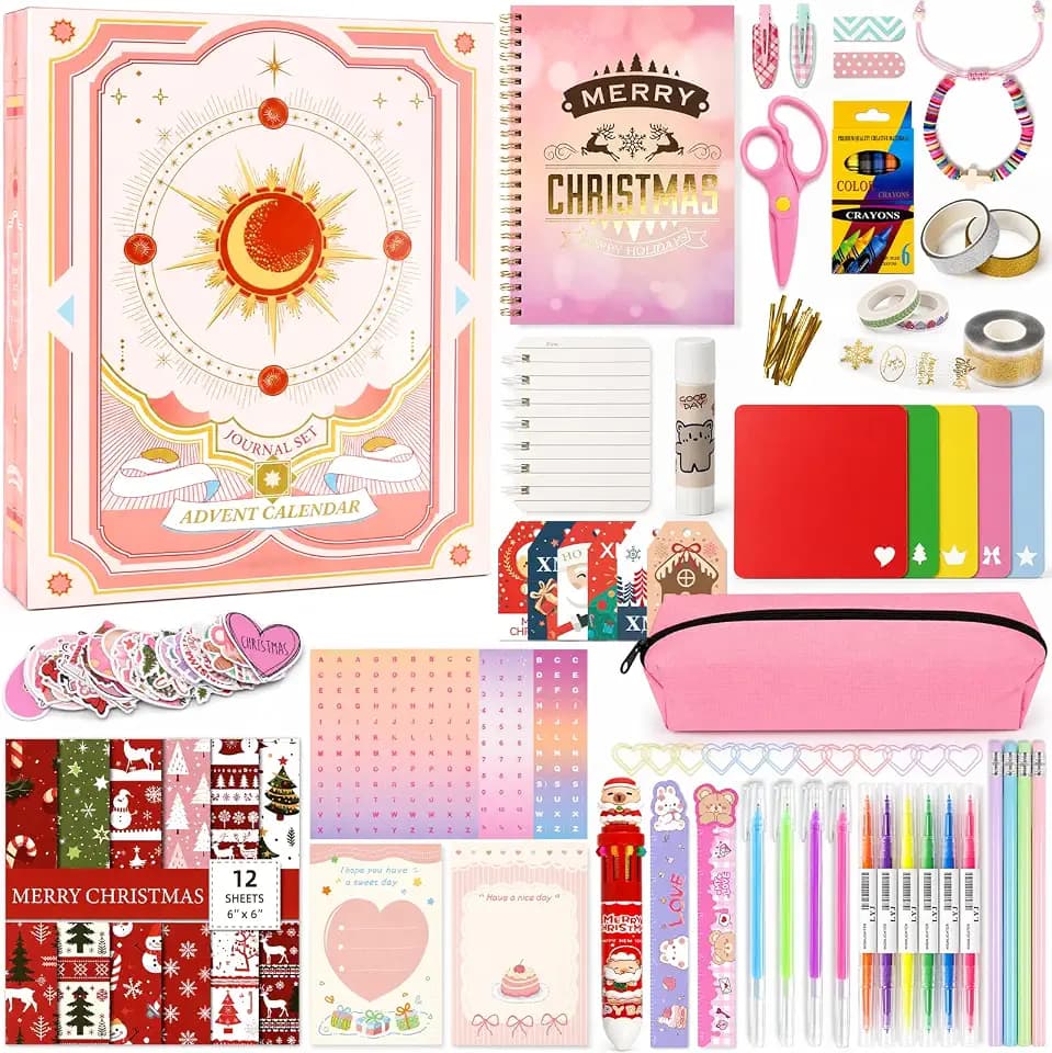 Adventskalender 2026 Mädchen 24 Tagebuch Journaling Set für Kinder 6-14
