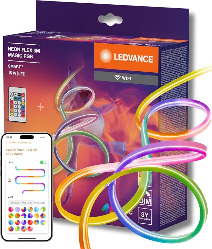 LEDVANCE SMART WIFI NEON FLEX MGC RGB RC bunte LED-Streifen für den Außenbereich mit WiFi-Technologie und homogener Lichtverteilung; dimmbar; weiß; Silikon; 3 m; Leuchtmittel nicht austauschbar