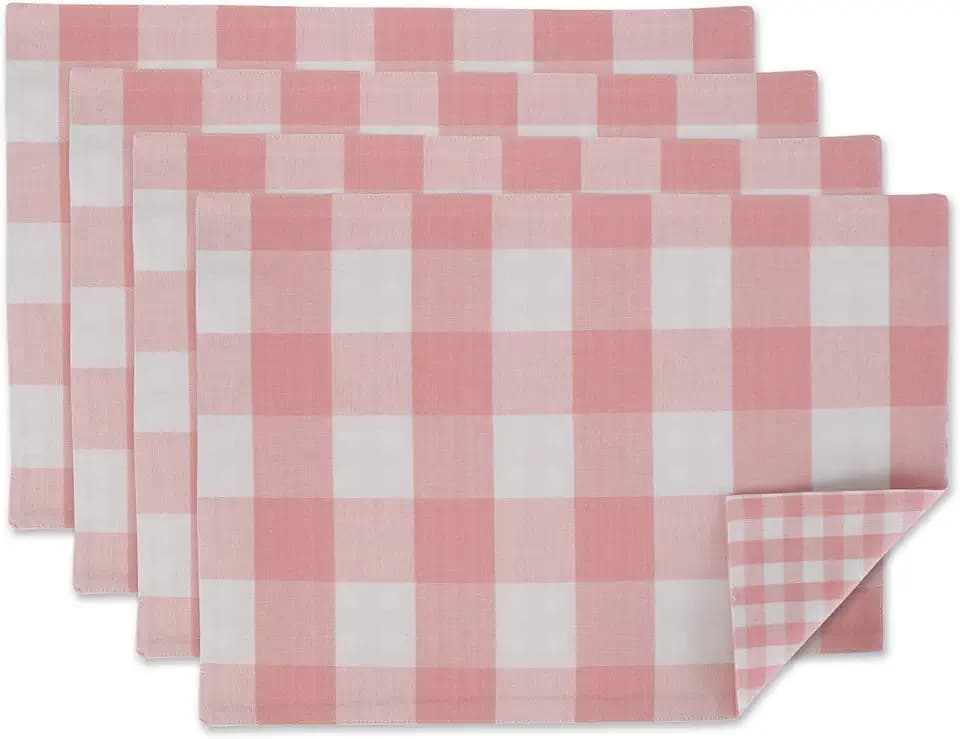 DII Gingham Check Tabletop Collection, Pink, Placemat Set