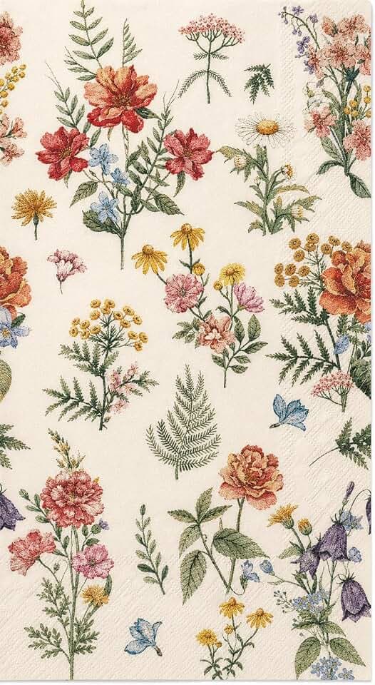 100 Flower Napkins Watercolor Floral Vintage Wild Flower Disposable Hand Towels Decorative Paper Guest for Bathroom Toilet Powder Room Wedding Birthday Bridal Party Decor
