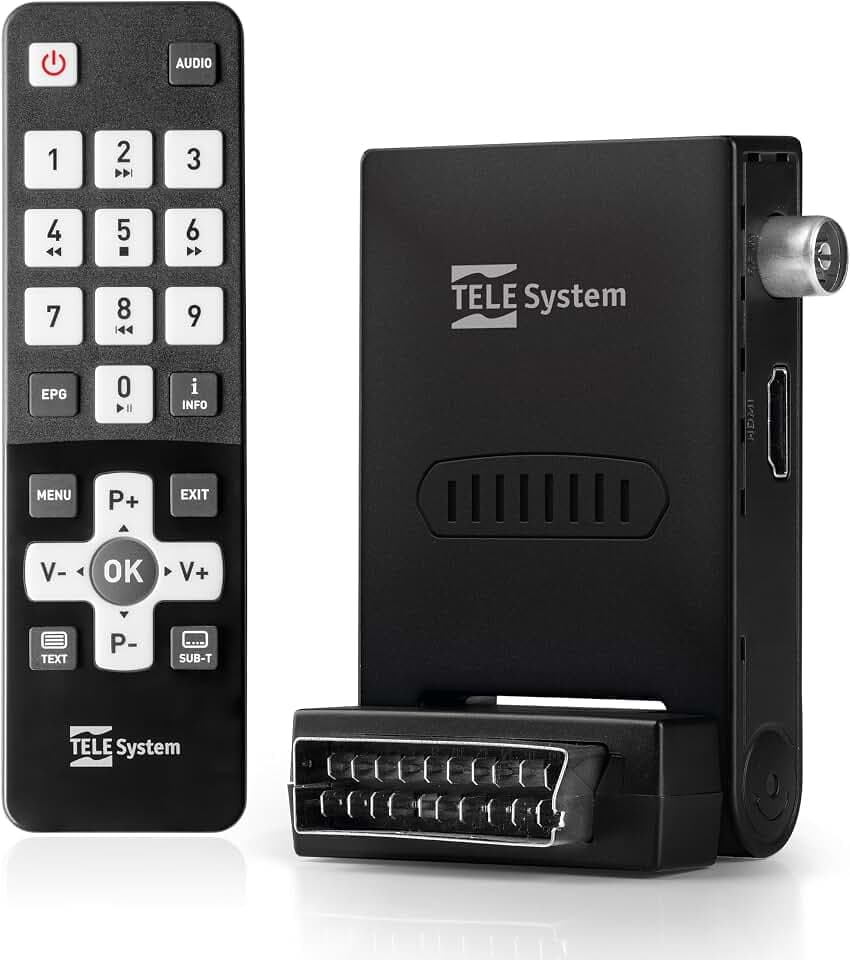 Tele System Mini Stealth digitaler terrestrischer Decoder mit Autoscan- und LCN-Funktion, integriertem USB-Mediaplayer-Fernbedienung inklusive-Plug & Play-Installation über SCART oder HDMI