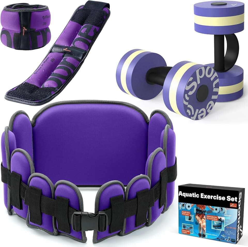 Sportneer Aquatic Exercise Equipment Water Aerobics Combo Set Includes High Density Water Weights Dumbbell Aqua Belt Water Ankle Weights for Pool Exercise Aquatic Therapy Pool Fitness Water Exercise