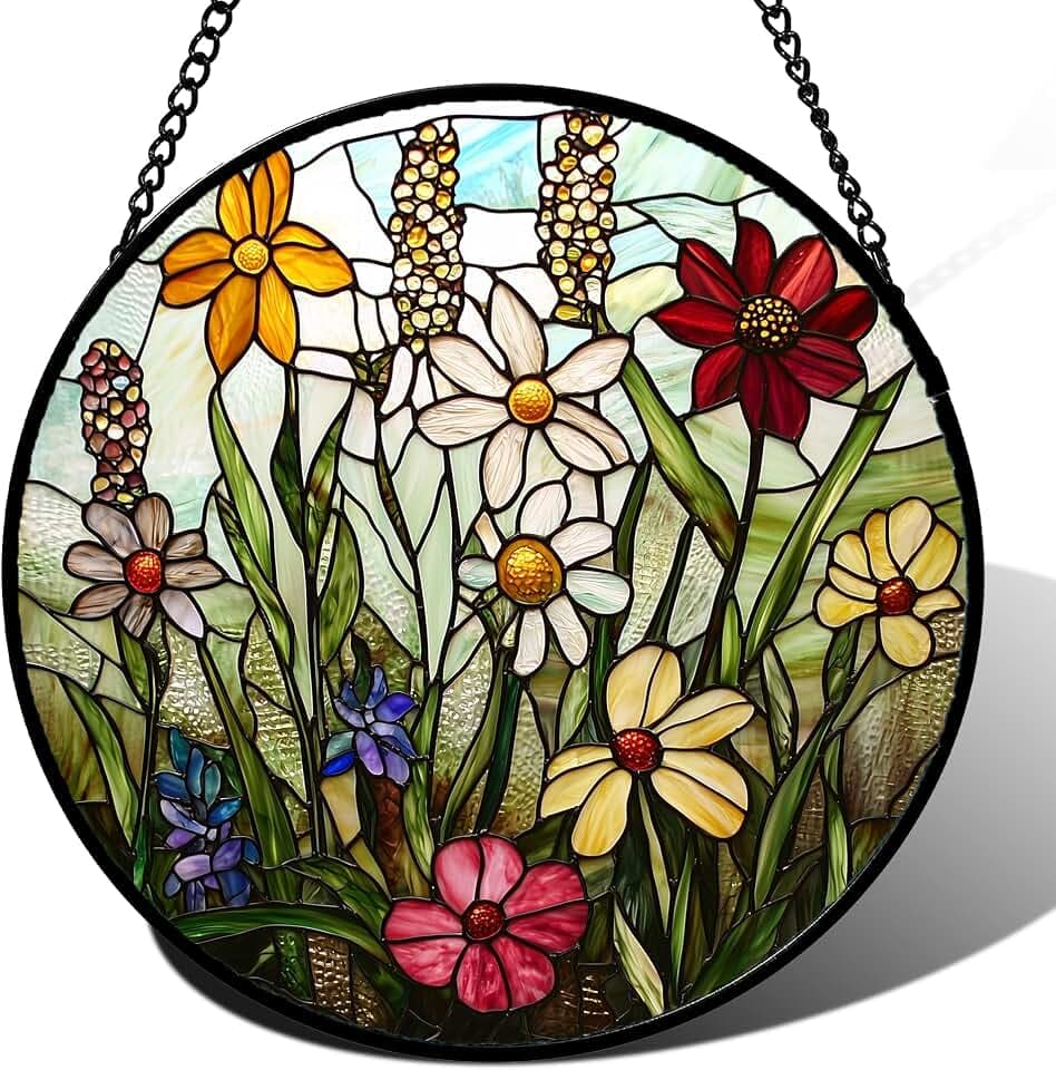 Colorful Wildflowers Stained Glass Window Hanging Suncatcher Gifts 7.8"