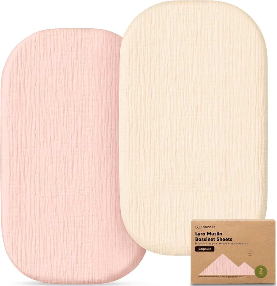 2pk Muslin Baby Bassinet Sheets Girls Boys 33x20 (Cameo, Oval Capsule)