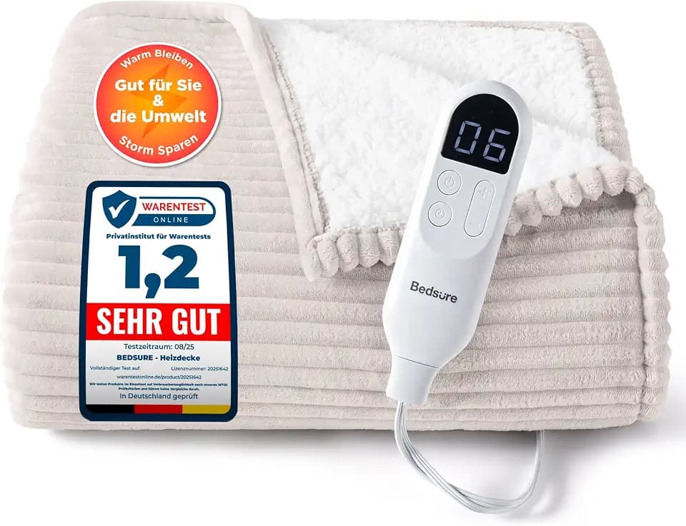 BEDSURE Heizdecke Elektrische Kuscheldecke - 200x180cm, Gestreift Natur