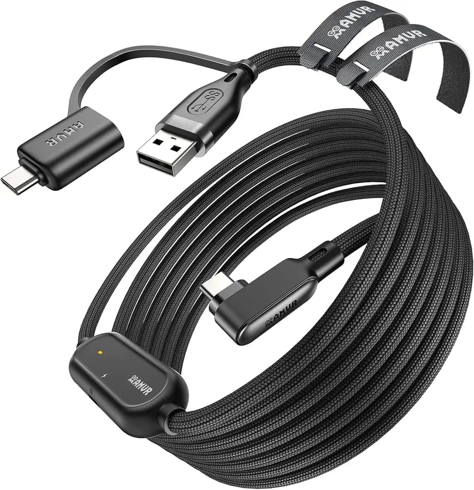 AMVR 16FT VR Charging Link Cable, USB 3.0 Nylon Braided with A to C Adapter