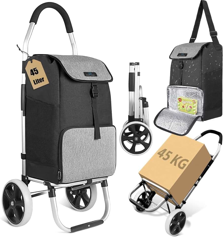 Safe Age® Einkaufstrolley mit Kühlfach und Sackkarren-Funktion - Einkaufswagen - Trolli - Klappbar