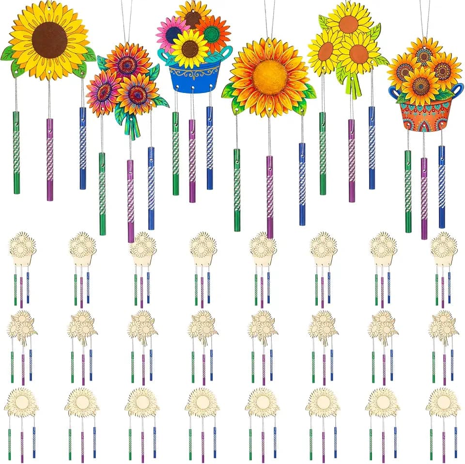 Leinuosen 30 Pcs Wind Chime Kit Make Your Own Sunflower Windchimes for Kids