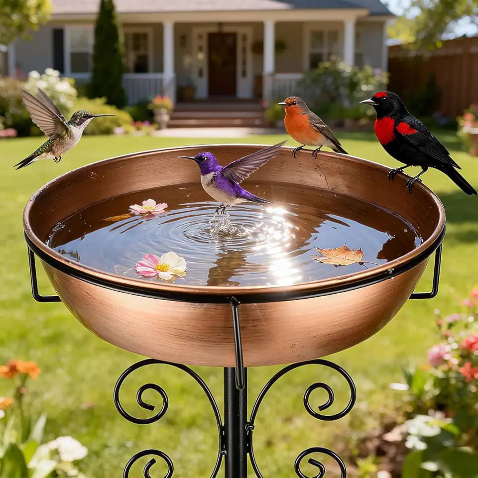 3" Deep 43" Tall Metal Bird Bath for Outside, Birdbath for Outdoors