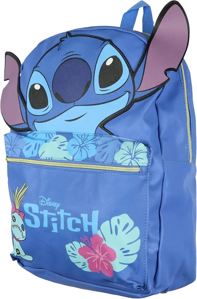 Disney Lilo and Stitch Backpack 3D Ears Tropical Accents 16" Faux Leather Bag