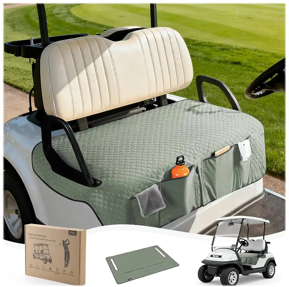 Golf Cart Seat Covers,Golf Cart Seat Towel Blanket with 4 Front Pockets & Nonskid Bottom Fits for EZGO TXT, RXV and More 2 Person Seats Golf Carts (Silver Green, Ezgo TXT, RXV)