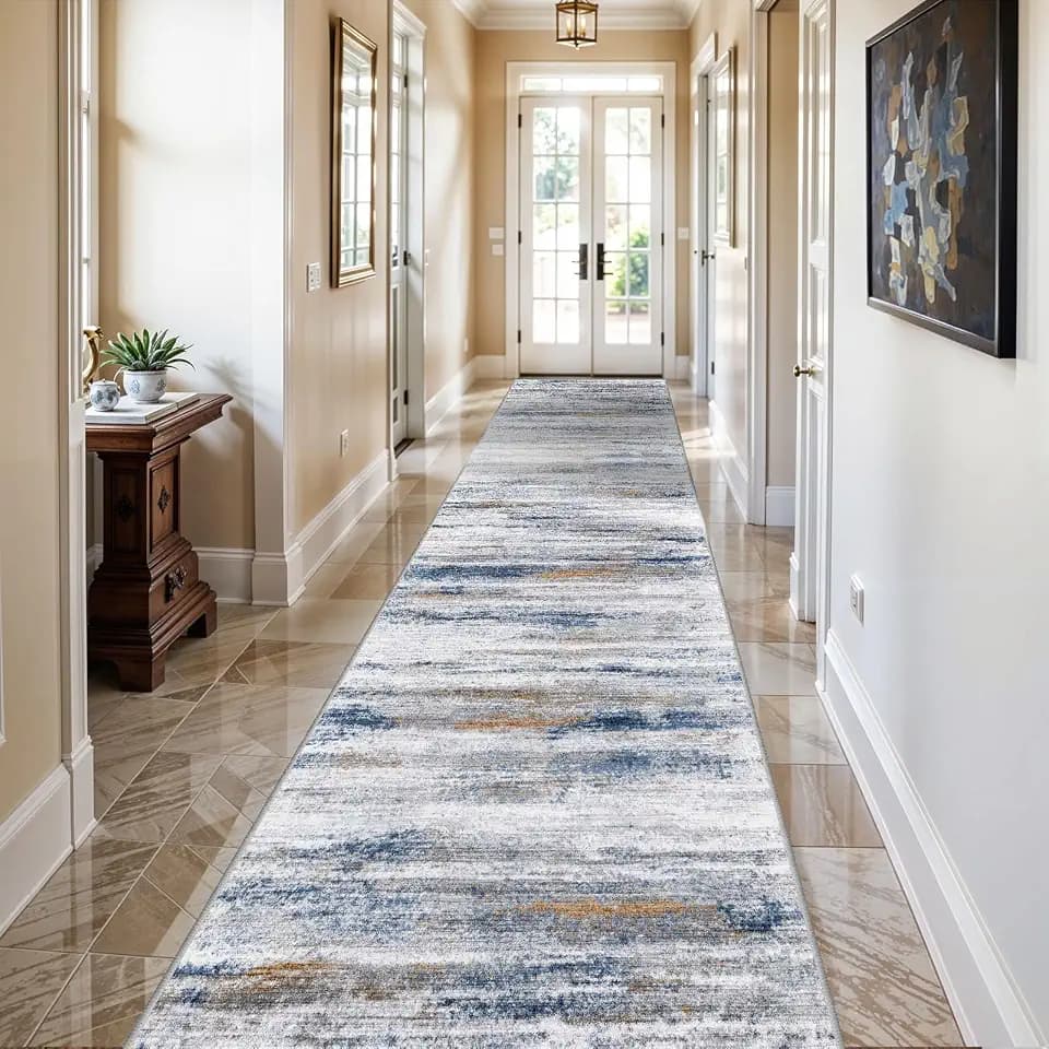 Washable Hallway Runner Rug for Home: Extra Long Runners for Entryway Living Room Dining Room - Stain and Water Resistant Rugs with Non-Slip Backing - Soft Low-Pile Carpet 2'6''x14' Navy Grey