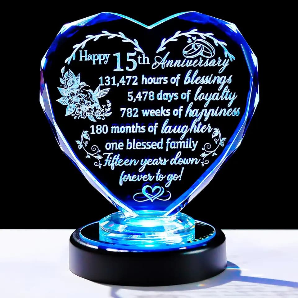 Ornalrist 15th Anniversary Wedding Gifts for Women, Men, Crystal Plaque