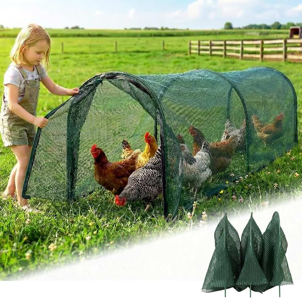 Chicken Runs for Yard,79" & 157" Extra Long Foldable Chicken Tunnels for Outside,All-in-One Kit with Sun Protection Net, Removable Door, Frame & Tools (Green, 79 * 21 * 32 inches)