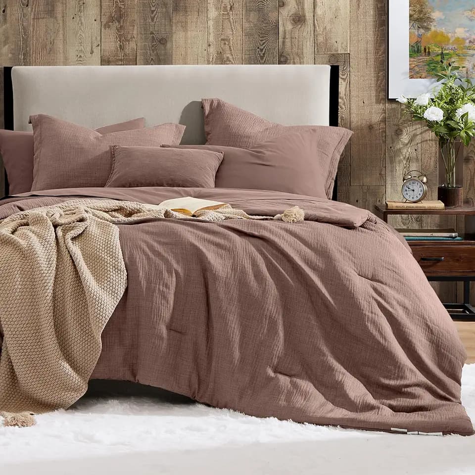 King Size Comforter Set - 7 Pieces Textured King Bedding Set Bed in a Bag