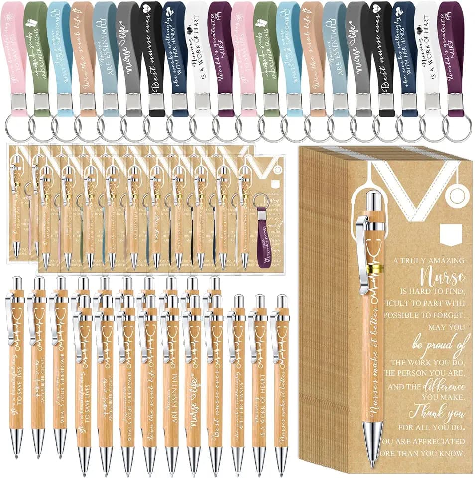 Jetec 30 Sets CNA Week Gifts RN LPN CNA Nurse Graduation Gifts Bulk Include Bamboo Pens Cards Keychains NurseThank You Gift for Nursing Students Coworkers Employees Doctor Team Staff Office
