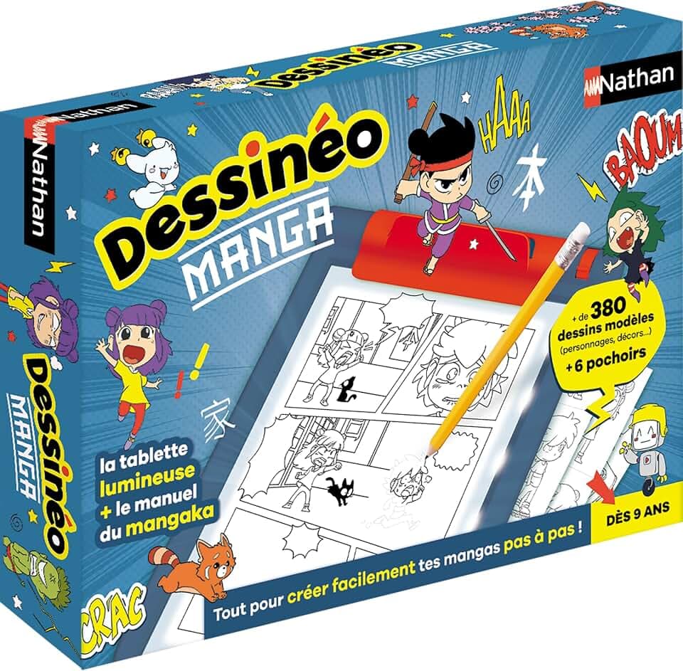 Dujardin Nathan - Zeichnung Manga, Zeichentablett für Kinder ab 9 Jahren, Leuchttafel zum Erstellen von Manga, Mangaka, Kreativzeit für Kinder, Lernen, Schritt-für-Schritt-Methode, 380 Modelle