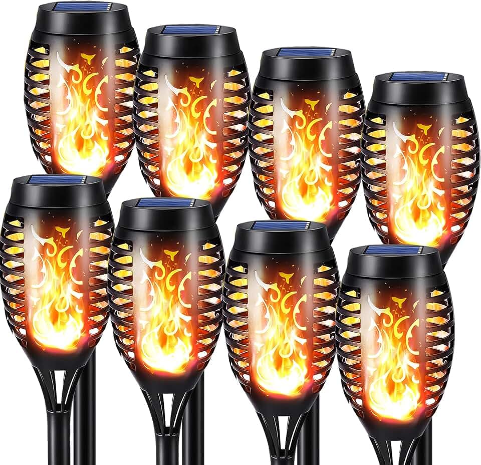 NEXVIN 8 Stück Solarlampen für Außen Garten, Halloween Deko Solar Fackeln mit Realistischer Flammeneffekt, IP65 Wetterfest Solarleuchten Gartenfackeln Solarfackeln für Außen, Hinterhöfe, Gärten, Rasen