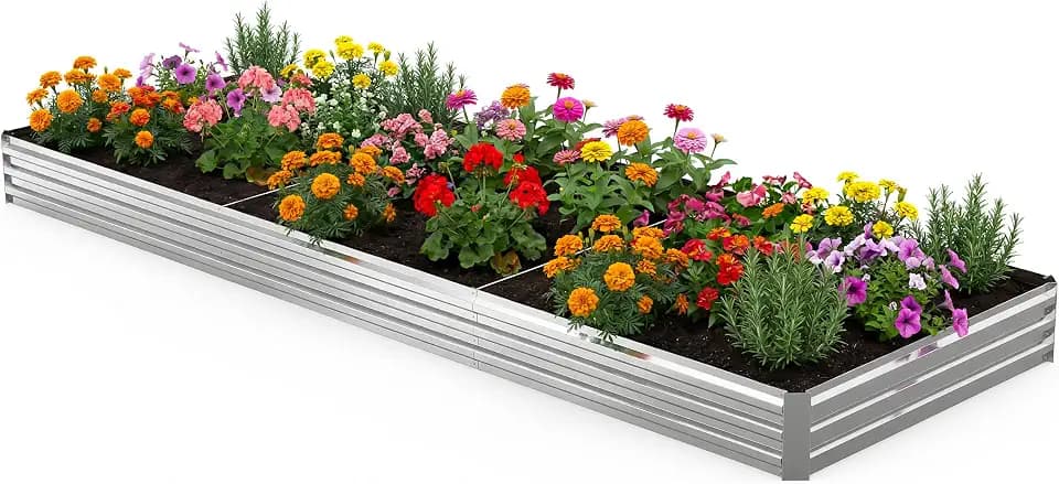 12x4x1FT Galvanized Raised Garden Bed, Metal Planter,Silver,1 Pack